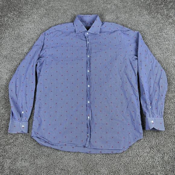Saks Fifth Avenue Shirt Mens XL Gingham Micro Flower Button Up Made in Italy - Picture 1 of 11